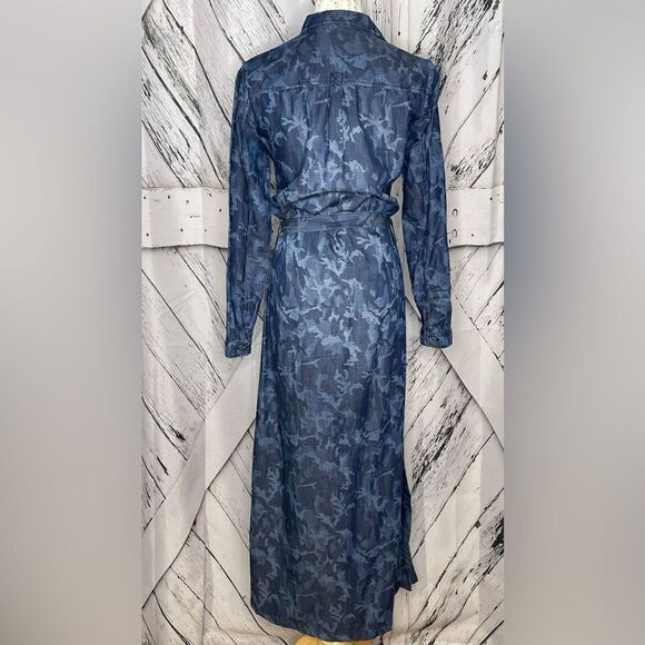 Blue Camo Maxi Dress Button Down Belted S - Picture 3 of 5